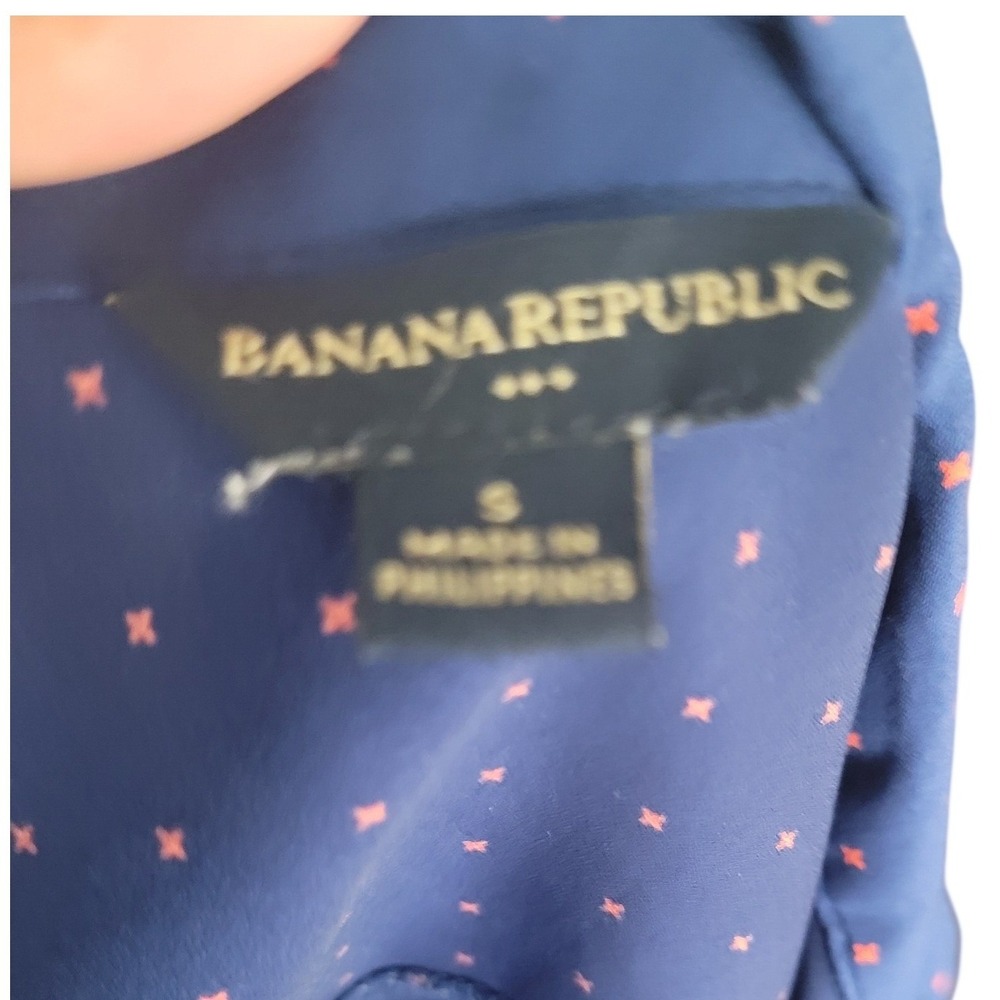 Banana Republic Navy Blue Red Cross Print Button Down Shirt Epaulets Womens S - Picture 4 of 4